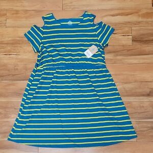 Thereabouts Size 3XL (22.5) Kids Striped Turquoise/Yellow Casual Dress NEW